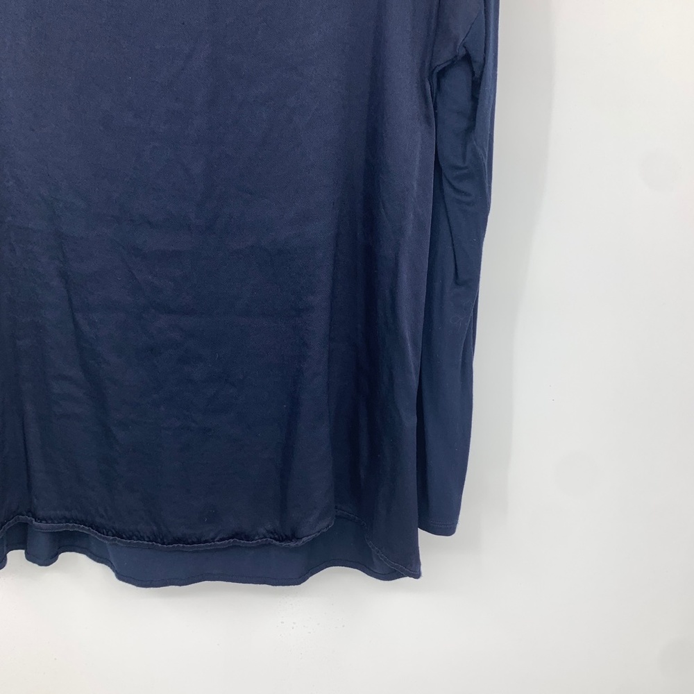 J Jill medium blouse pullover woven front knit back blue long sleeve stretch - Picture 2 of 9